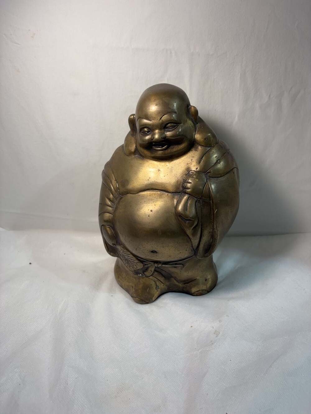 Rare Vintage Solid Brass Laughing Buddha Statue 11 Inch